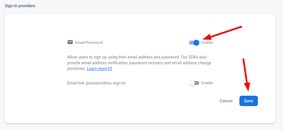 Enable And Save Email Password Signin